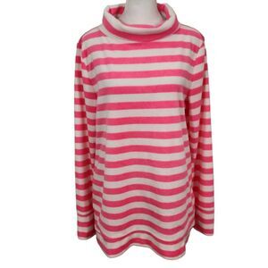 Telluride Pink and White Stripe Fleece Pullover Size Medium Comfy Pink Fleece